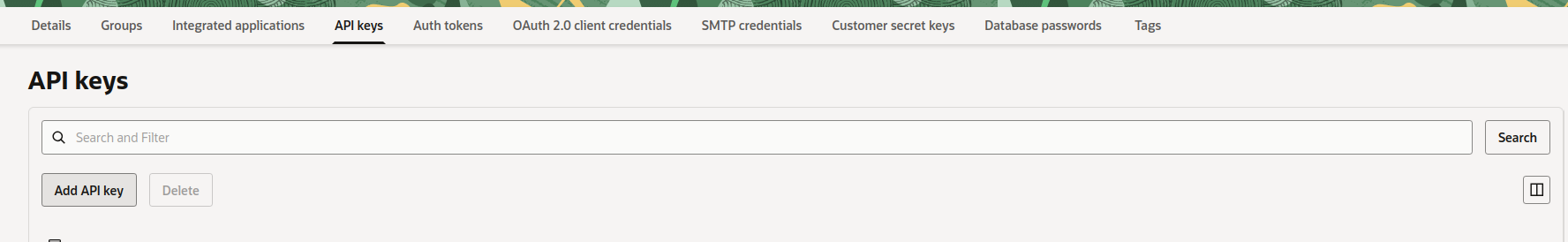 OCI API Keys tab