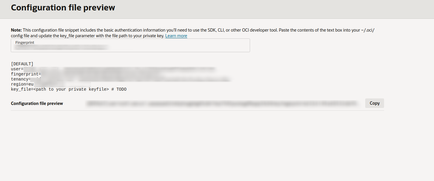 OCI Configuration File Preview