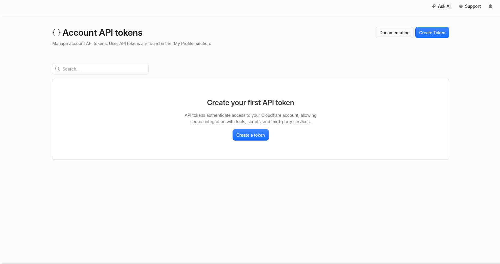 Cloudflare Account API Tokens page