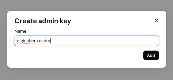 Create Admin Key dialog
