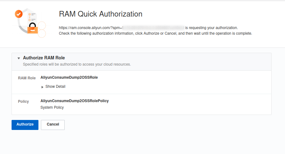 RAM Quick Authorization for the billing service