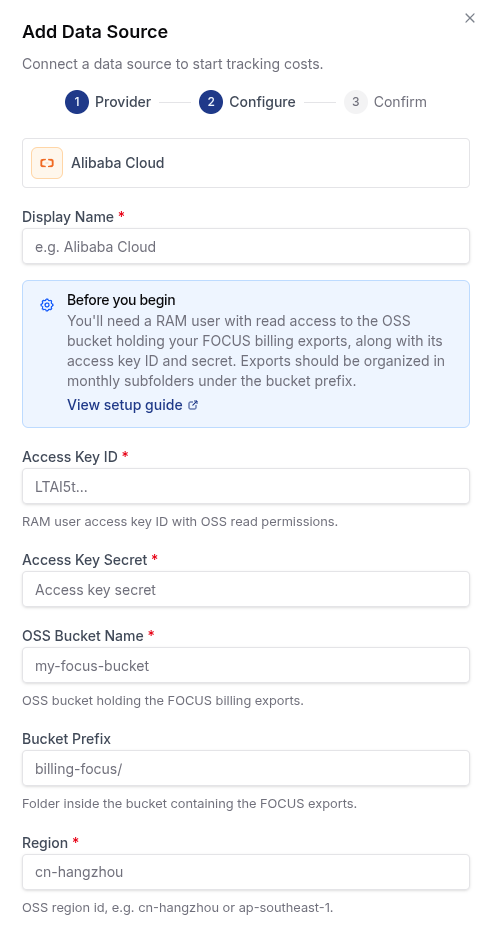 Connect an Alibaba Cloud data source in DigiUsher