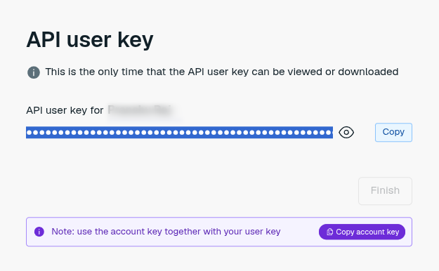 Copy the API user key