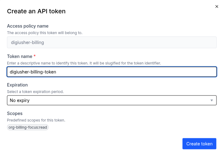 Create an API token under the access policy
