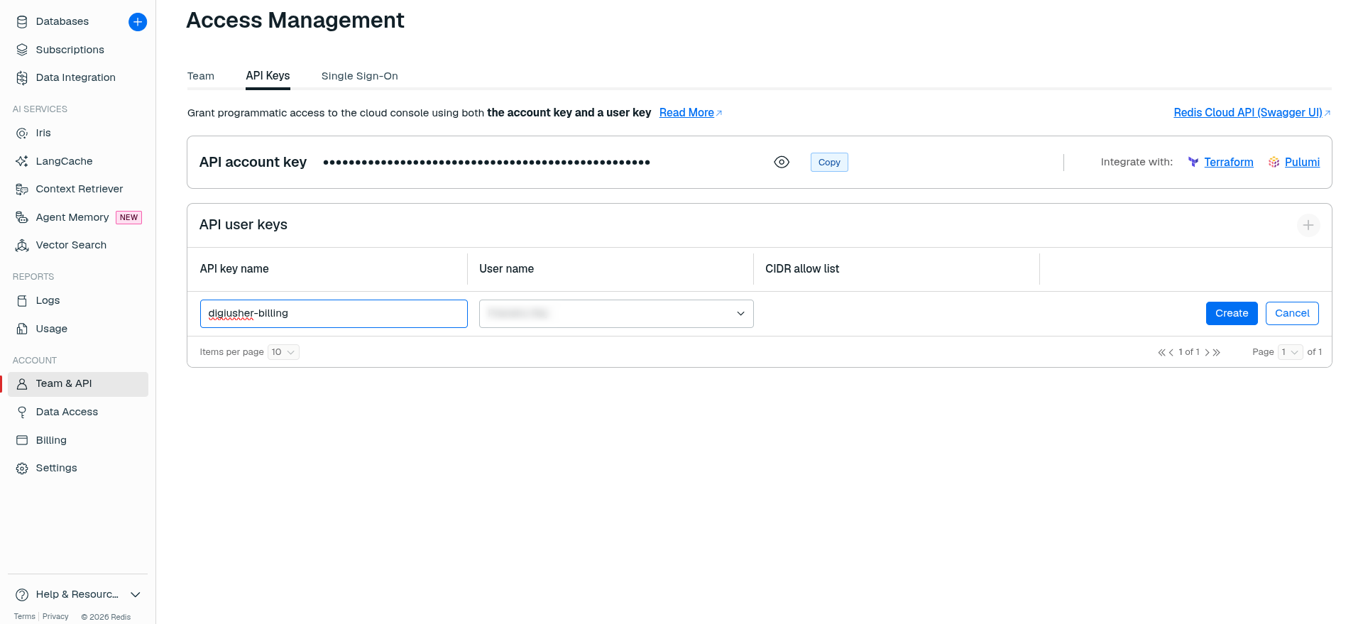Create an API user key
