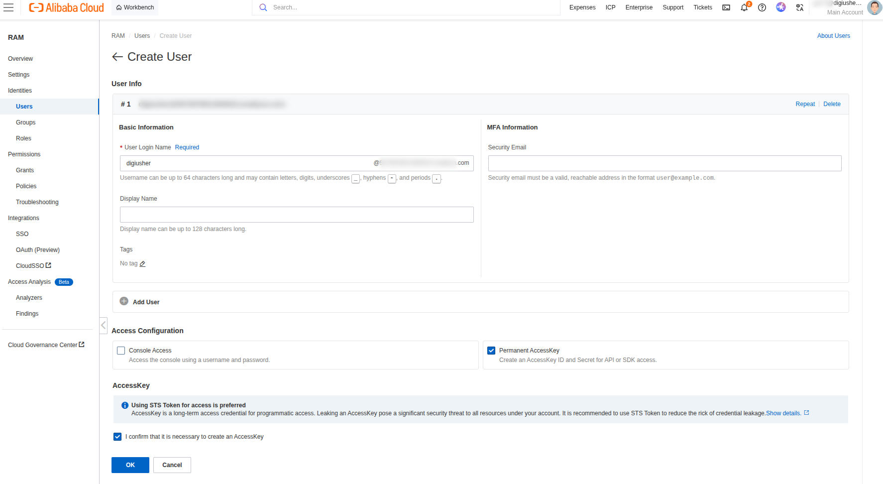 Create a RAM user with programmatic access
