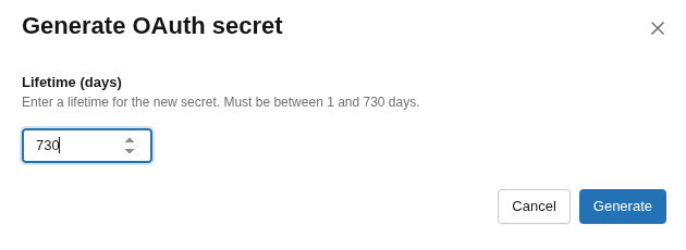 Generate OAuth secret for the service principal