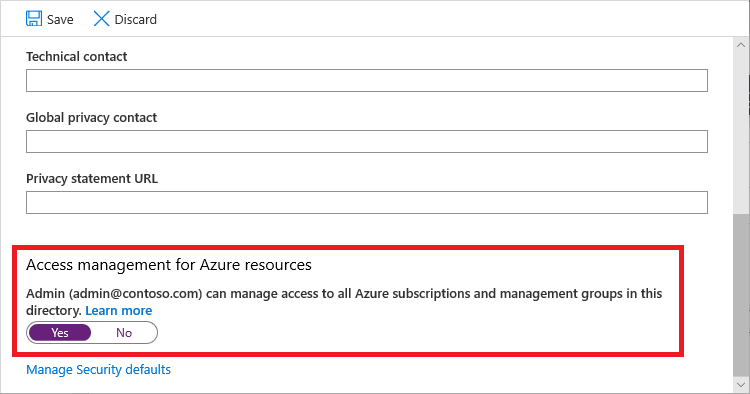 Azure elevated access toggle