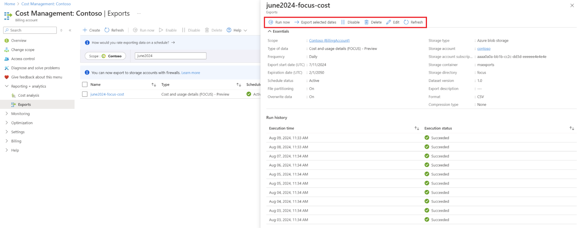 Azure export selected dates for backfill
