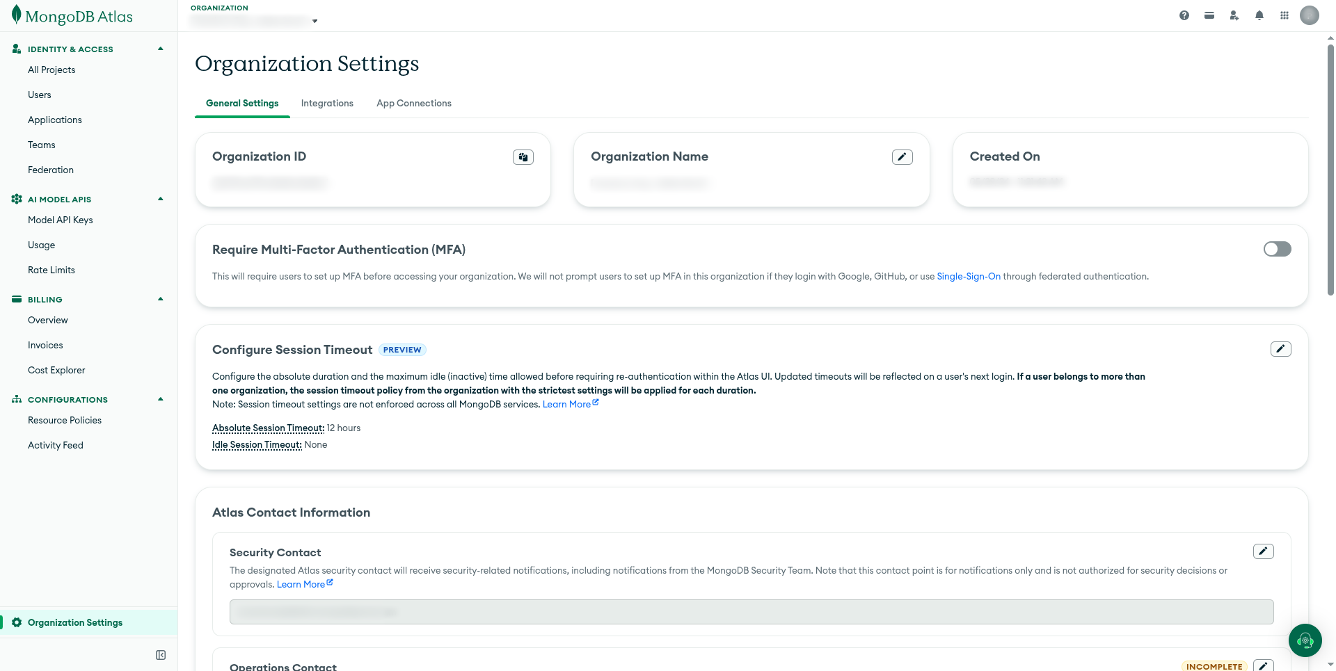 Organization ID on the Atlas Organization Settings page