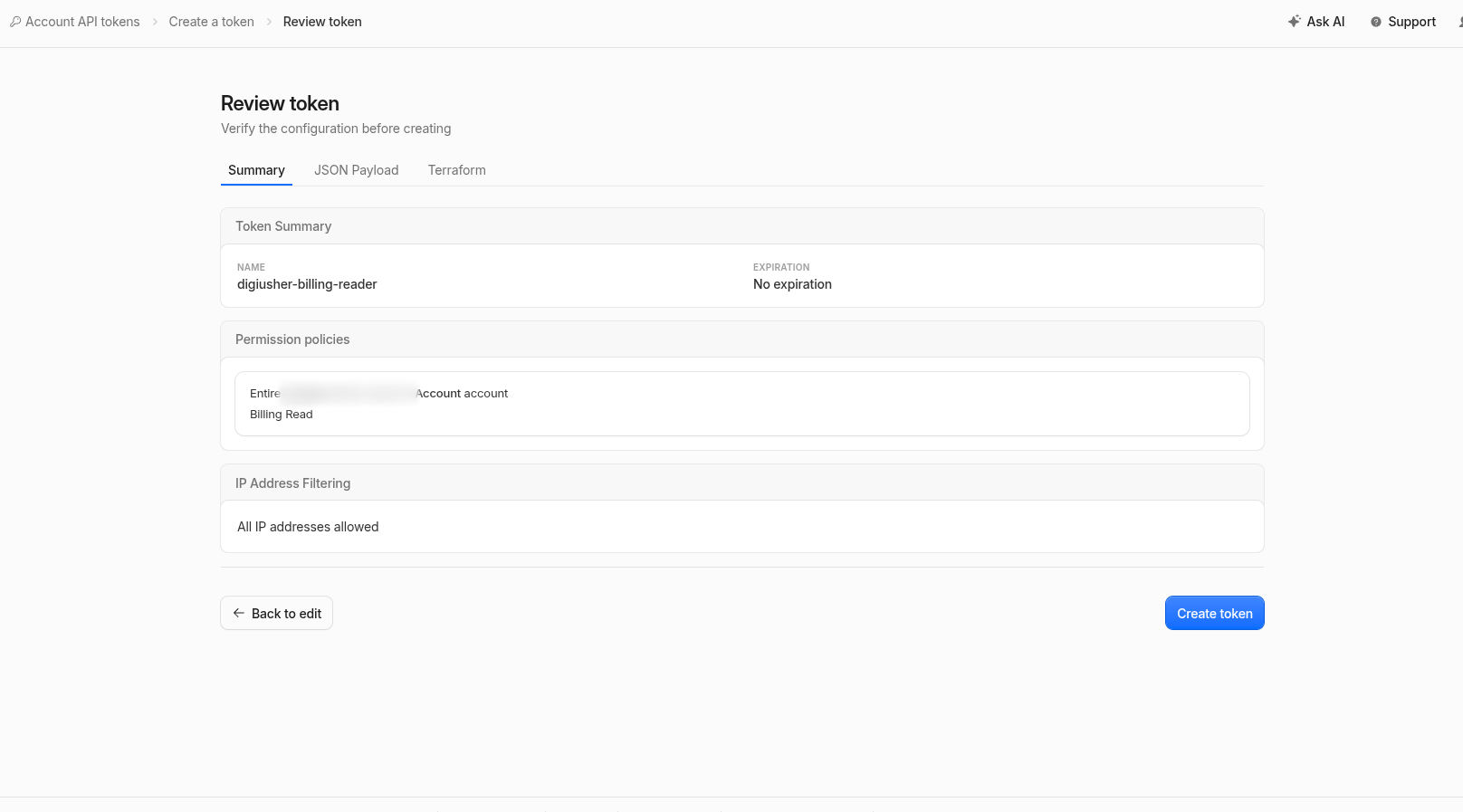 Review API tokens list