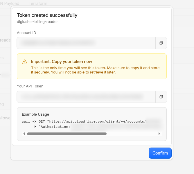 Copy and save the token