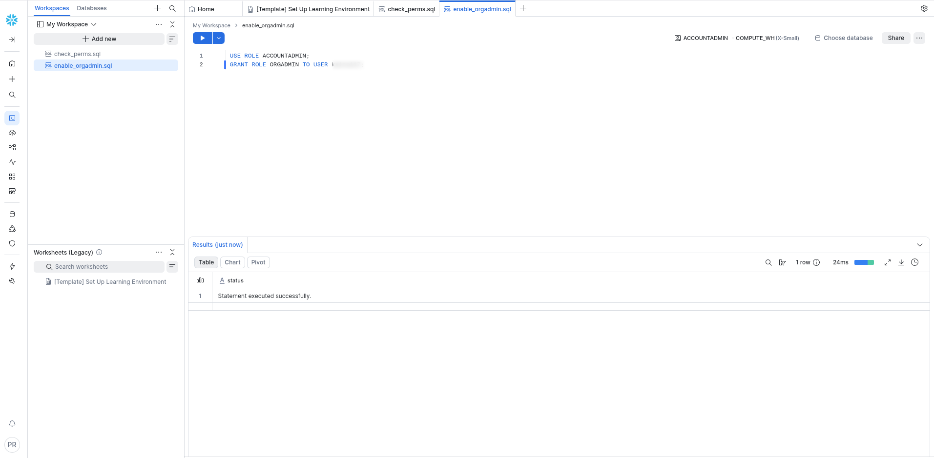 Granting ORGADMIN role to the setup user